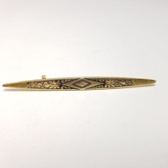 Vintage Gold Tone Bar Brooch, Detailed Design, Retro Estate Lapel Pin - Picture 2 of 5